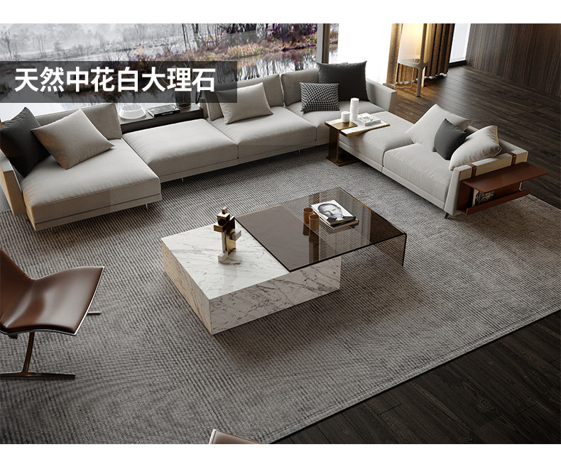 Marble and Tempered Glass Combined Coffee Table - Image 2