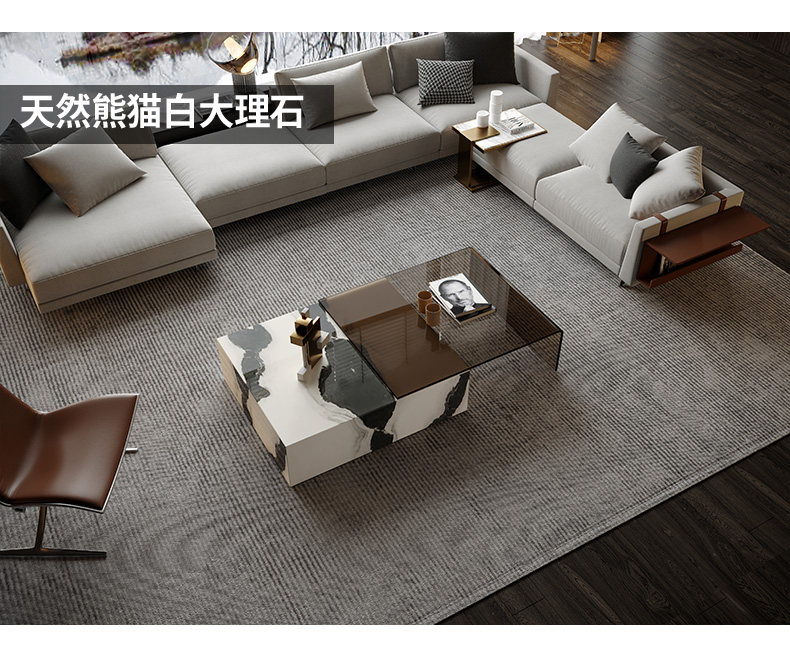 Marble and Tempered Glass Combined Coffee Table - Image 3
