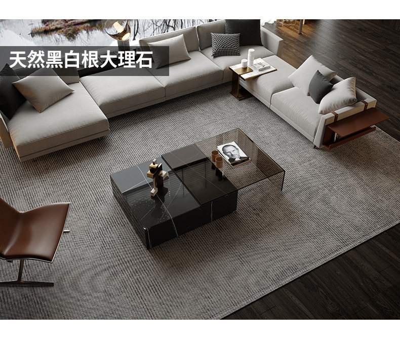 Marble and Tempered Glass Combined Coffee Table - Image 4