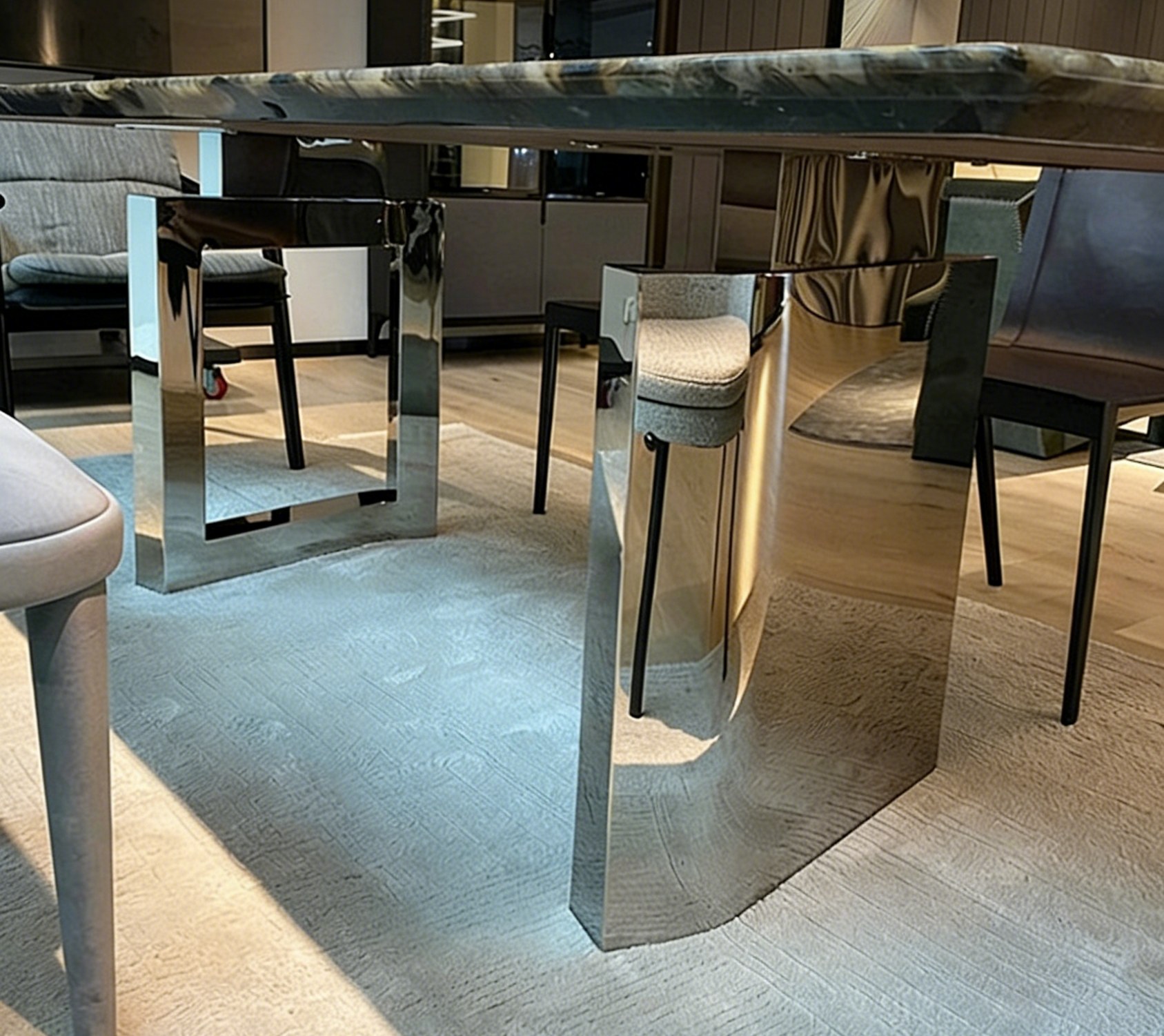 Blue Jade Luxury Stone Dining Table with Mirror Stainless Steel Legs