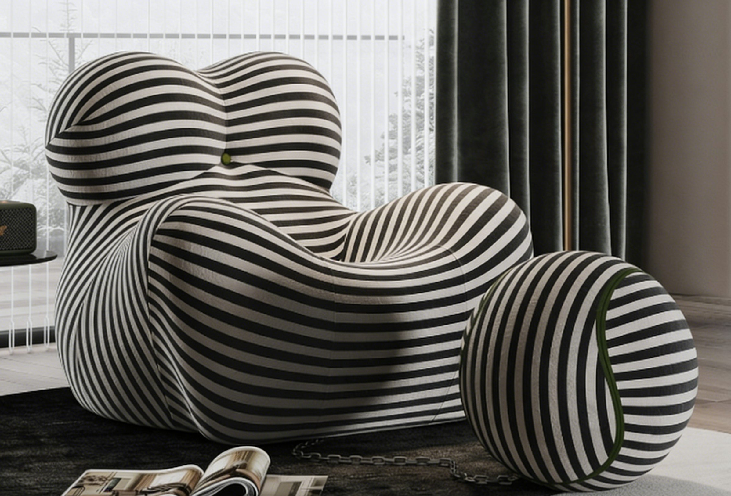 Ice Silk Elastic Fabric Single Sofa Chair with Footrest