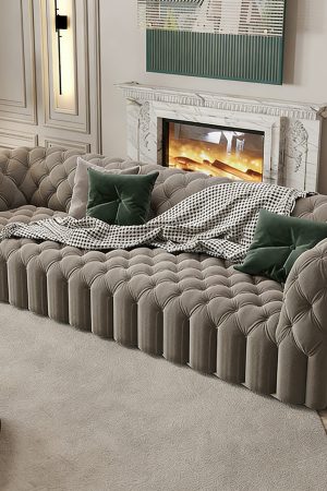 Imported Frosted Velvet Three-Seat Sofa