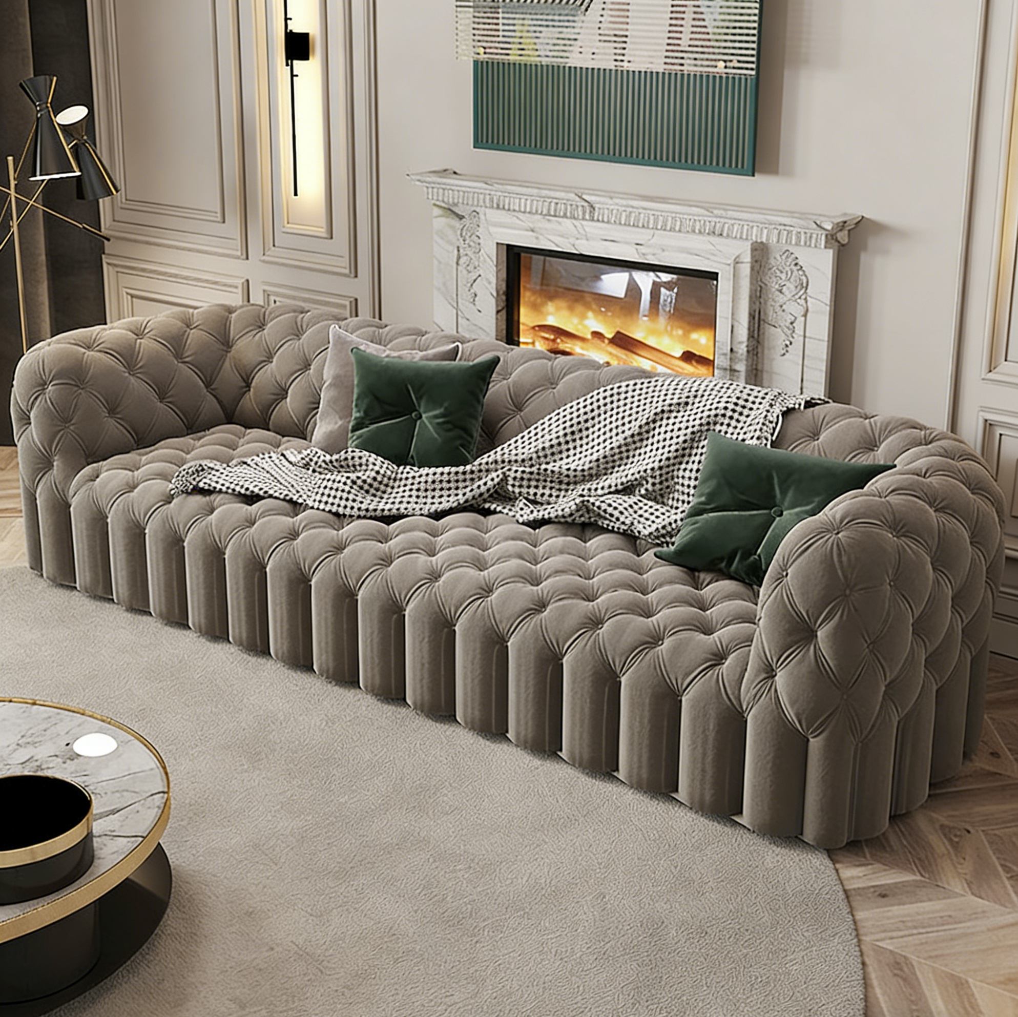 Imported Frosted Velvet Three-Seat Sofa